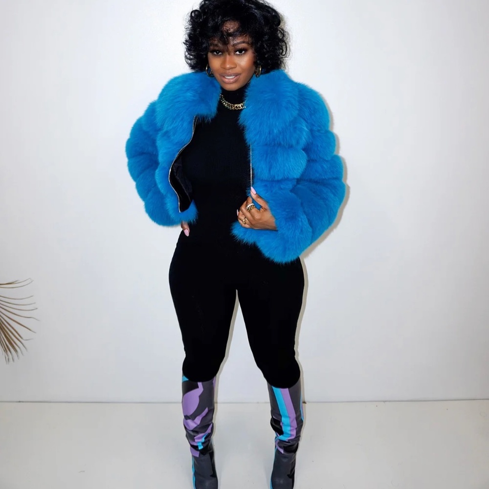 Blue Expensive Taste Real Fox Fur Coat